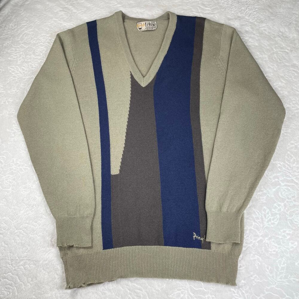 🔥VTG 70s Pringle Leisure Scotland Colorblock Spellout Classic Knit Sweater 40”